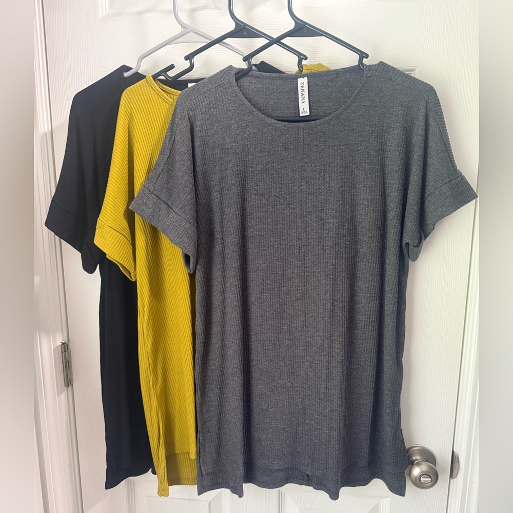 Lot of 3 tops, Zenana, ribbed, NWOT, Size Large